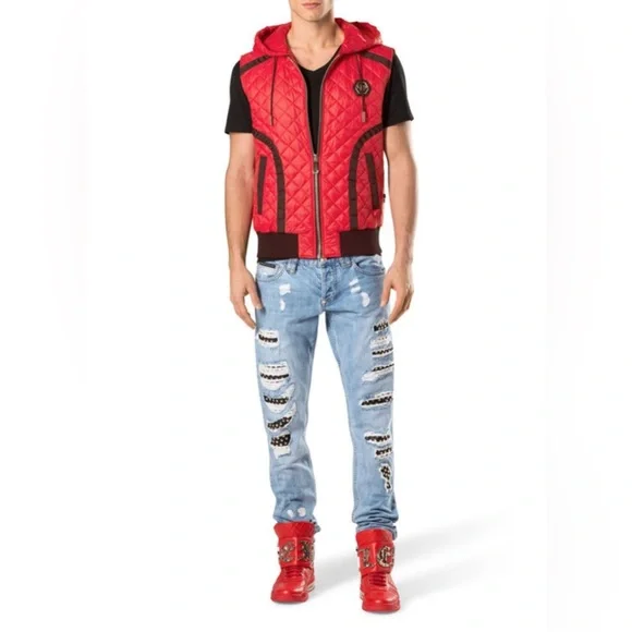 Philipp Plein Orange Quilted Gilet Puffer Vest with Black Details Size Large - Picture 12 of 12